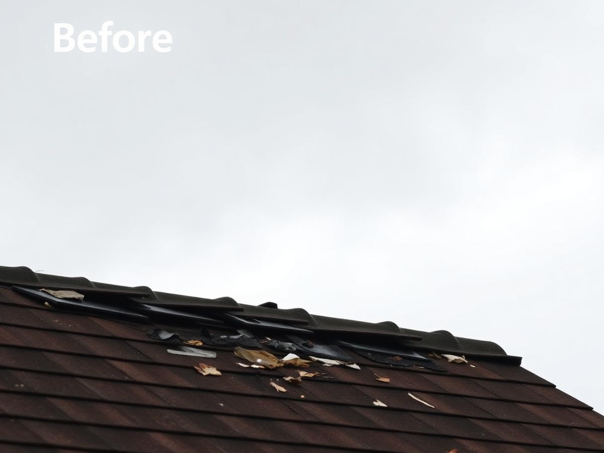 Hail-damaged roof before repair
